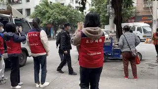 早上的開平kaiping長沙幸福路、祥苑路、福順路肉菜集市地攤街，城管現場執法，民生百態。