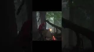 Surviving Cold Heavy Rain in Foggy Forest &ndash; Shelter Under Fallen Tree with Only Tarp Fire