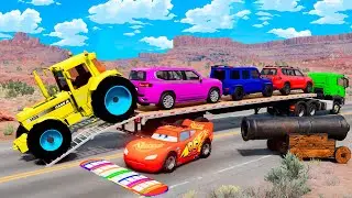 Flatbed Truck McQueen | Transportation with Truck - Pathole vs Car #011 | BeamNG.Drive Gameplay