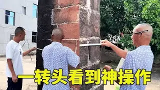 舅舅和老表测量墙体长度，一转头竟看到老表神操作，舅舅：你这是想挨大！🤣#搞笑#爆笑#funny