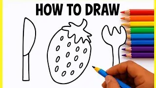 How to Draw Strawberry, Knife and Fork | Easy Drawing for Kids | Step by Step Drawing Tutorial