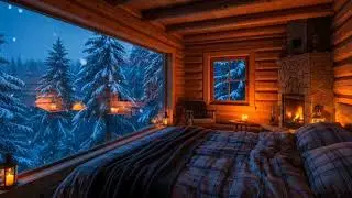 Snow Sounds for Sleeping ❄️ | Heavenly Rustic Log Fireplace Ambience