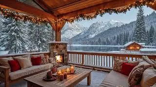 Snowy Winter Porch Jazz ❄️ Cozy Smooth Jazz & Fireplace Ambience for Relaxing Evenings