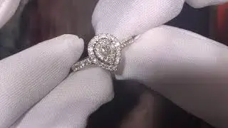 14k White Gold Pear Halo Diamond Engagement Cluster Ring Size 6