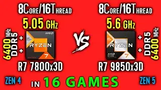 Ryzen 7 7800x3D vs Ryzen 7 9850X3D in 16 Games | R7 7800x3D vs R7 9850x3D - Thermal Power Efficiency