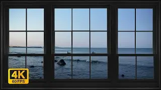 4K the south of France beach in the evening window view