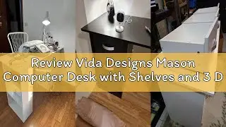 Review Vida Designs Mason Computer Desk with Shelves and 3 Drawers, Home Office PC/Laptop Gaming Tab