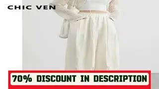 #CHIC VEN Women White Pants Solid Casual Elastic Waist High Waisted Pleated Wide Leg Female Trouser