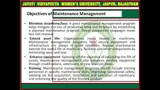 Jayoti Vidyapeeth -  Objective and Function of Maintenance Management