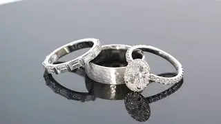 Oval Diamond Engagement Ring with Bezel Set Diamond Wedding Band