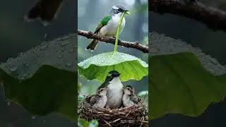 Birds family with flute oriental of Japanese voice
