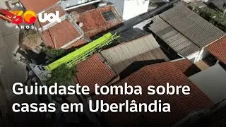 Guindaste tomba sobre casas durante instalação de piscina em MG
