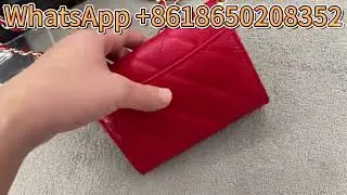 C-hanel Caviar Quilted Flap Card Holder Wallet Red