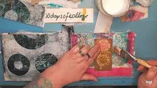 19+20 collage board book📖mixed-media-style gelliprints gold Kinderbuch Hardcover #100daysofcollage 🦊