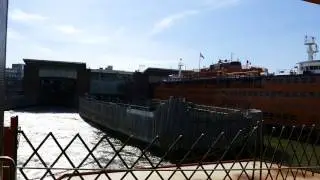 Staten Island ferry leaving New Jersey berth heading back to Manhattan