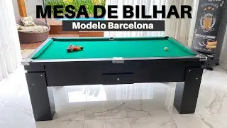 Mesa de Sinuca com Gaveta Bilhart's Barcelona Preto TX