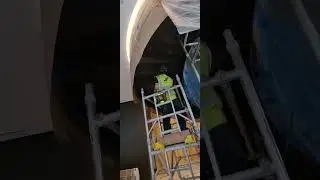 The setup for spraying the helical staircase.  #paintingtechniques #spraypainting #work