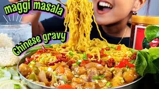 EATING MAGGI MASALA WITH CHINESE MUSHROOM GRAVY | MASALA MAGGI CHALLENGE MUKBANG | BIG BITES MAGGI