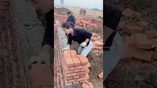 Red brick house wall masonry process