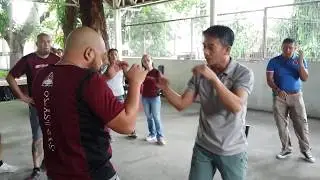 Pekiti tirsia kali empty hands drill, transition to knife drills