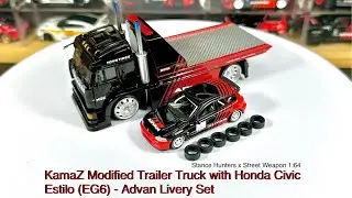 Stance Hunters x Street Weapon 1:64 KamaZ Modified Trailer Truck with Honda Civic (EG6) - Advan #120