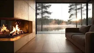 Luxury Cabin Fireplace Ambience for Deep Sleep: Misty Morning Nature Sounds 🌲🔥🧘