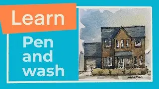 Urban Sketching - Pen and wash house with garage using a limited palette of watercolour