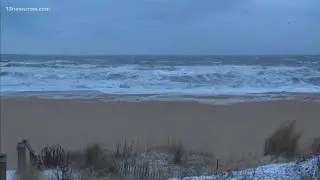 Winter weather conditions linger at Virginia Beach with cold, high winds