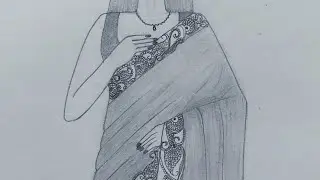|| How to sketch a woman with saree ||