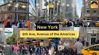 🇺🇸4K New York City, Mid Manhattan, 6th Ave, Virtual Walking Tour. Avenue of the Americas.