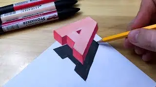 How to Draw 3D Floating Letter A. Dirty Optical Illusion Mind Trick