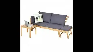 Patio Convertible daybed Solid Wood Sofa with Cushion