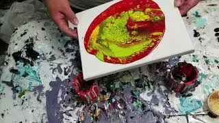 Acrylic Pour Painting  - Flip Cup Method, with Yellow, Light Green, Red, Payne's Gray,  and White