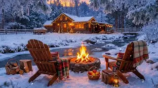 Soothing Winter Evening by the Cozy Fire Pit 🔥❄️ Relaxing Stream Sounds & Calm Snowfall for Sleep