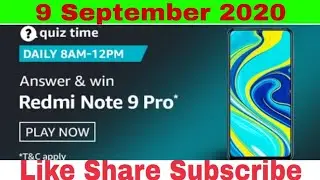Amazon Prime Quiz Answer Today | Redmi Note 9 Pro | 9 September 2020 |