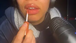 ASMR lipgloss application (soft whispers)