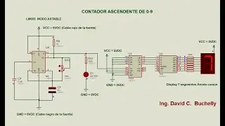 Contador ascendente 0-9 - 74LS192 - 74LS47 - LM555 Astable