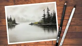 This Looks Like a Real Foggy Lake 😍 | Charcoal + Soft Pastel Drawing