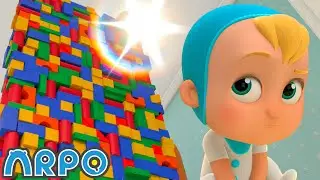 Giant Block Tower Challenge! | Hebrew Cartoons for Kids | Anime | ARPO The Robot - ARPO In Hebrew