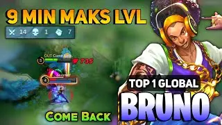 Bruno Perfect Gameplay Fast Farm 9 Min Maks Lvl [Top 1 Global Bruno Best Build] By Come Back - MLBB