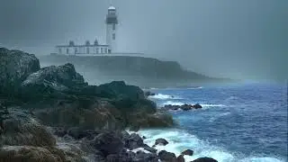 🌊 Lighthouse by the Ocean | Howling Wind, Crashing Waves & Foghorn Ambience for Deep Sleep -10 Hours