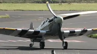 Spitfire Mk Vb AB910 Taxi, Take-off and Landing at Liverpool Airport LPL