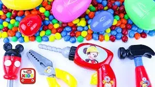 Mickey Mouse Tool Set Surprise Toys Eggs Learn Colors M&M Chocolate