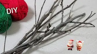 Так красиво ! Идея рождественского украшения из веток дерева и пряжи &mdash; Поделки из вторичного сырья