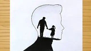 Father's Day special Drawing /How to draw Father and daughter - step by step for beginners