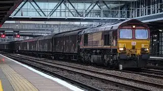 (HD) DB Cargo (EWS) class 66176 powers through Ashford with empty cargowaggons working 6O71 02/06/21