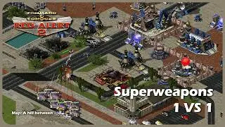 Red alert 2 | Map - A hill between | 1 vs 1 with SUPERWEAPONS (Brutal Enemy)