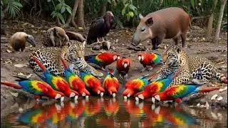 CENA RARA: Animais Silvestres se Reúnem Nesse Pequeno Ponto de Água