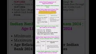 Indian Bank Apprentice Recruitment 2024 #job #jobs #2024 #india #indian #bank