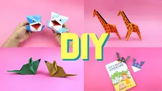 ORIGAMI Animals! How to Make Paper Bat Bookmark, Giraffe, Baby Shark, Mouse. Step-by-step tutorial